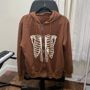 Brown Skeleton Zip Up Sweater